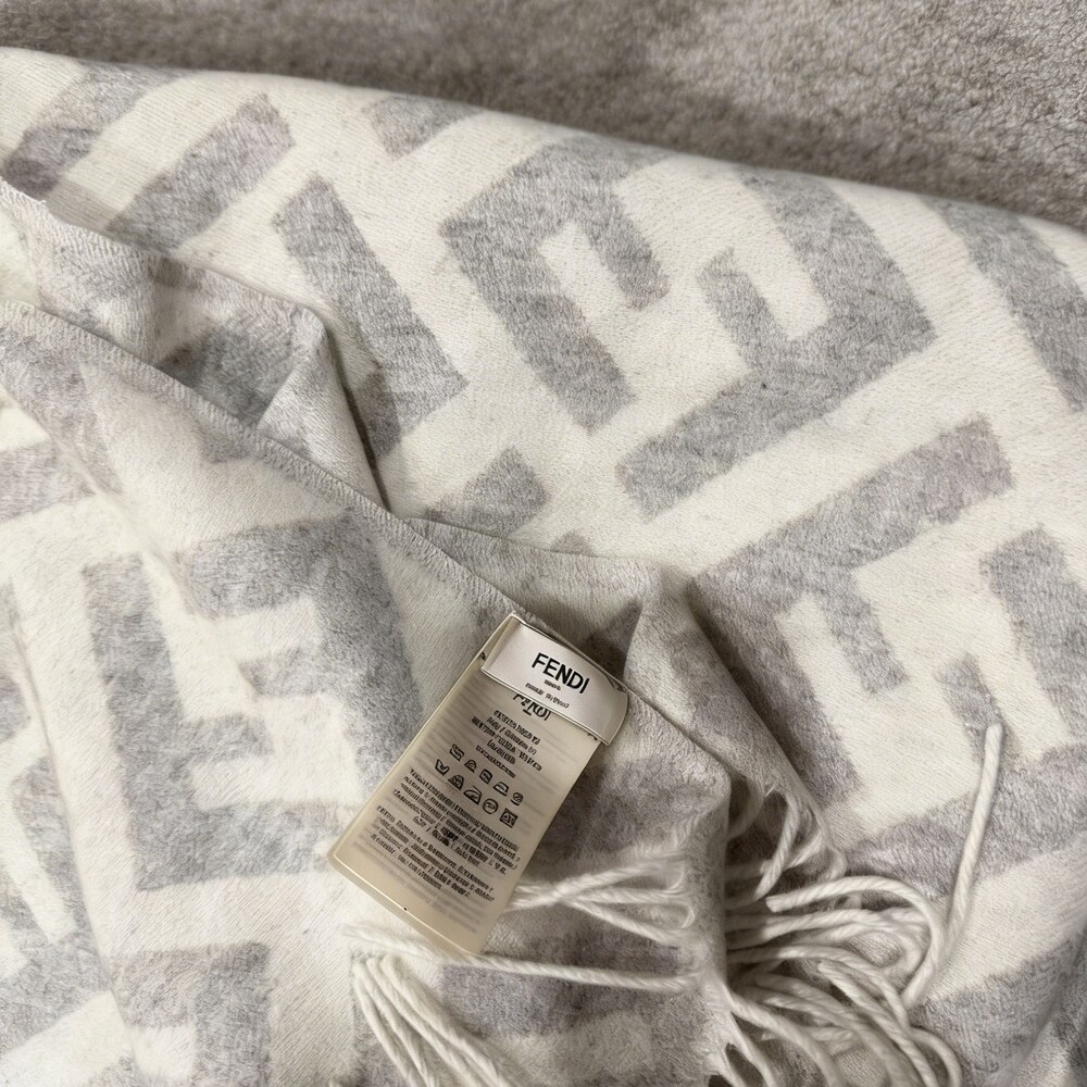 Fendi Ivory Pale Gray FF Long Fringe Scarf - Picture 4 of 4